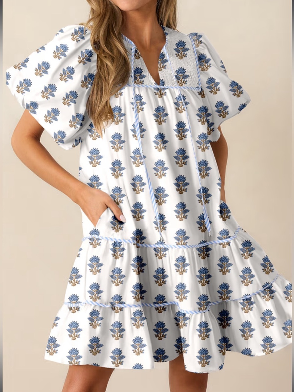 entro White Dress with Blue Floral Print